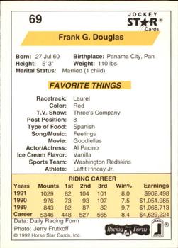 1992 Jockey Star #69 Frank G. Douglas Back